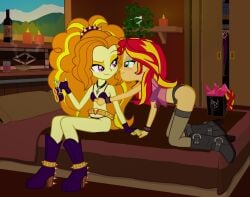 2girls absurd_res adagio_dazzle bed bedroom bedroom_eyes boots bra equestria_girls female female_only handcuffs hasbro holding_hands imminent_sex lingerie looking_at_another looking_at_partner my_little_pony panties skycatcherequestria smile smiling_at_another smiling_at_partner sunset_shimmer yuri yuri