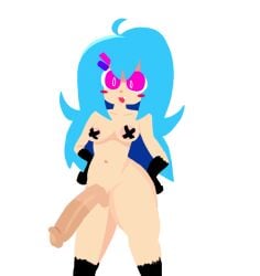 alternate_version_available black_arms black_legs black_pasties black_thong blue_hair faker_sky faker_sky_(friday_night_funkin) friday_night_funkin futanari hair_clips huge_cock light-skinned_futanari lineless multicolored_body pink_eyes skyverse small_breasts thick_thighs thong x_pasties