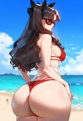 1girls ai_generated alternate_breast_size ass beach bikini blue_eyes breasts brown_hair bubble_butt dat_ass fate/stay_night fate_(series) female female_only floox huge_ass large_breasts light-skinned_female light_skin long_hair naughty_face outdoors solo stable_diffusion sunglasses thiccwithaq_(ai_style) thick_thighs tohsaka_rin