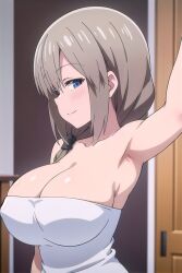 ai_generated ailucius777 armpit big_breasts blush breasts_bigger_than_torso bust-waist_contrast huge_breasts large_breasts light-skinned_female selfie slim_waist towel uzaki-chan_wa_asobitai! uzaki_tsuki