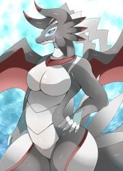 2d anthro anthro_only blue_eyes breasts dragon dragoness dragonmaid_series_(yu-gi-oh!) dragonmaid_sheou dragonryuusuki duel_monster featureless_breasts female female_focus female_only horns humanoid long_eyelashes no_nipples scales scalie tail thick_thighs thin_waist white_scales wide_hips wings yu-gi-oh!