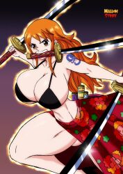 big_breasts breasts female female_only huge_breasts large_breasts mallow_strife nami nami_(one_piece) one_piece orange_hair post-timeskip shounen_jump sword swords tagme tattoo tattoo_on_arm