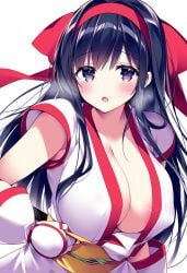 1girls ainu_clothes big_breasts blue_eyes blue_hair busty cleavage female female_only fingerless_gloves gloves hi_res huge_breasts king_of_fighters looking_at_viewer nakoruru open_mouth samurai_shodown snk voluptuous weapon