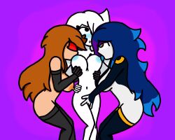 3girls alissia_(zg_uwu) blue_eyes blue_hair blush breast_sucking breasts closed_eyes gloves grabbing_breasts heterochromia lamatar_ly licking_breast licking_nipples masturbating masturbation multiple_girls nude orange_eyes orange_hair simple_background simple_shading sleeper_(zg_uwu) sucking_nipples thighhighs three_tone_hair threesome white_hair white_skin wiku_(lamatar_ly) zg_uwu