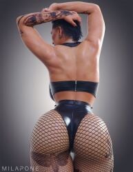 1girls 3d abs ass biceps big_ass big_breasts black_hair black_lipstick black_makeup breasts choker fishnets flexing lipstick makeup milapone muscles muscular muscular_female rhea_ripley tattoo tattoos thick_thighs wwe