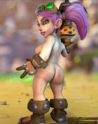 3d 3d_(artwork) alliance_(warcraft) ass blizzard_entertainment blue_eyes boots_only casual cum_in_mouth cum_leaking cum_leaking_out_of_pussy cum_on_lips dreamswarart engineer exposed_torso fantasy female female_only firearm footwear gloves_only gnome gnome_(warcraft) gnome_female gnomelia_gearheart gun handprint handwear looking_at_viewer looking_back missing_tooth pale_skin pink_hair s.a.f.e._pilot sideboob slap_mark smeared_lipstick smeared_makeup solo solo_female toothy_grin twintails v-sign victory_sign warcraft warcraft_rumble wardrobe_malfunction weapon world_of_warcraft