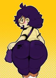 1female big_butt buckteeth glasses handbag looking_at_viewer looking_back mangneto original original_character short_hair solo_female stealth_game_girl_(mangneto) thighs