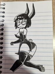 1girls adult_swim ass ass blush bunny_ears bunny_tail bunnysuit cleavage corset creepy_susie goth goth_girl high_heeled_boots latex sethanol the_oblongs thighhigh_boots