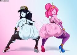 2girls adventure_time areolae ass ass_ripple big_ass big_breasts big_butt black_hair blue_body blue_skin breasts clapping_cheeks fat_ass female female_only incogneato large_ass large_breasts looking_at_viewer marceline marceline_abadeer multiple_girls nipples pink_body pink_hair pink_nipples pink_skin princess_bubblegum pussy pussy_juice pussy_juice_drip thick_ass thighhighs thighs twerking vampire vampire_girl