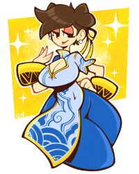 1girls apron breasts chun-li cleavage curvy female female_only fully_clothed legendofnerd mother plump short_hair solo street_fighter street_fighter_6 thick_thighs thighs wide_hips wife