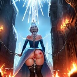 ai_generated black_stockings bruised chained_up chains cire38 creampied cum_in_pussy elsa_(frozen) frozen_(film) gaping_pussy leaking_cum restrained stockings tiara