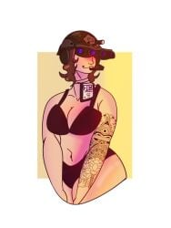 2022 2d 2d_(artwork) absurd_res absurd_resolution absurdres arm_tattoo artist_request bare_shoulders beautiful_woman belly bikini black_bikini brown-haired_female character_request cleavage collarbone goggles_on_head grand_theft_auto grand_theft_auto_online gta_online_female_character high_quality high_resolution highres huge_breasts id_card long-haired_female mature_woman navel necklace nightvision policewoman portrait thermal_helmet tomboy voluptuous_female wide_hips