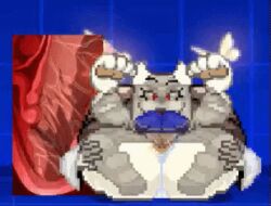 2022 animated anthro big_ass big_breasts boss_monster bovid feet_up furry goat hands_on_ass hiperonov lowres lying_on_back m.u.g.e.n mating_press mature_female milf open_mouth panties_aside paws pixel_art red_eyes sprite sprite_edit straight toriel undertale undertale_(series) vaginal_penetration white_fur xray_view