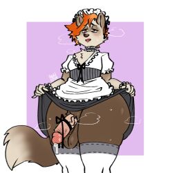 1boy 2024 anthro artist_logo artist_name ass balls ballsack big_butt body_fur brown_fur canine clothing dripping drooling erection fluffy_tail footwear foreskin foreskin_folds furry_balls genitals girly huge_butt huge_thighs humanoid_penis intact liquidrat maid_apron maid_collar maid_hat maid_headdress maid_uniform male male_only male_pubic_hair orange_hair penis penis_out precum precum_drip presenting presenting_balls presenting_penis red_eyes retracted_foreskin saliva saliva_string scrotum skirt_lift socks solo testicles thick_thighs thighhighs uncut uniform veiny_penis