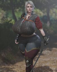 3d alley alternate_ass_size alternate_body_type alternate_breast_size armor battle_scar belly_chain belt big_breasts big_thighs blurred_background breasts_bigger_than_head busty chainmail child_bearing_hips ciri clothed clothing curvy eye_scar face_scar female fertile fingerless_gloves forest front_heavy_breasts front_view gloves grey_hair holding_sword hourglass_figure huge_breasts huge_thighs human hyper hyper_ass hyper_breasts hyper_hips impossible_clothes kneepads large_breasts lowleg lowleg_pants massive_breasts mature mature_female medieval midriff outdoors pathway red_clothing scar sleeves_pushed_up solo standing sword the_witcher_(series) thick thick_thighs thighs thunder_thighs tight_clothing tight_pants voluptuous_female walking warrior weapon white_hair white_skin wide_hips