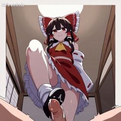 1boy 1boy1girl 1girls ai_generated footjob hairbow nsfwworks.ia reimu_hakurei shoejob touhou trample