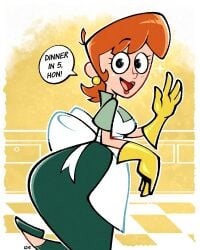 1girls apron curvy dexter's_laboratory dexter's_mom earrings flats ginger_hair legendofnerd mother orange_hair plump short_hair solo thick_thighs thighs wholesome wide_hips wife