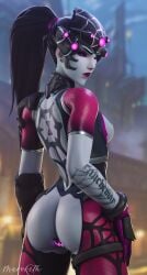 1girls 3d ass buttplug looking_at_viewer maroketh3d overwatch overwatch_2 partly_clothed ponytail spider_widowmaker tatoos widowmaker