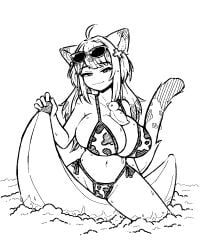 2023 alternate_breast_size animal_ears banana bikini bikini_bottom bikini_top bubble cow_print cow_print_bikini fuura_yuri glasses inksgirls large_breasts monochrome phase_connect phaseinvaders rubber_duck smug snow_leopard snow_leopard_ears snow_leopard_girl snow_leopard_tail sunglasses sunglasses_on_head thick_thighs virtual_youtuber vtuber x_hair_ornament