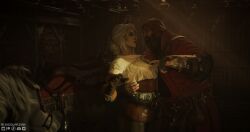 3d before_sex blendguardian breasts ciri clothing female grabbing green_eyes horse light-skinned_female light-skinned_male male mascara phillip_strenger scar stable the_witcher_(series) the_witcher_3:_wild_hunt white_hair