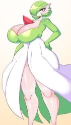 1girls 2d breasts female female_pokemon gardevoir generation_3_pokemon green_hair hair_over_one_eye hi_res huge_breasts large_breasts nintendo pokémon_(species) pokemon pokemon_(species) red_eyes saltyxodium short_hair thick_thighs white_body