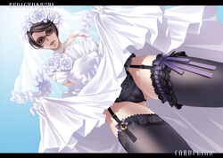 1girls bayonetta bayonetta_(character) beauty_mark black_eyes black_hair black_legwear black_panties black_thighhighs breasts bride bride_gown busty carnelian cleavage dress eyeliner eyeshadow female flower garter_straps garters glasses gloves hair_flower jewelry looking_at_viewer looking_down low_angle mole necklace panties pantyshot presenting rose sega short_hair skirt skirt_lift smile solo stockings thighhighs underwear upskirt voluptuous wedding_dress white_gloves white_rose