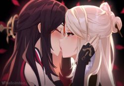 beidou_(genshin_impact) french_kissing genshin_impact helloimtea kissing ningguang_(genshin_impact) tongue_kiss tongue_out yuri