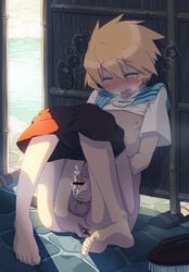 1boy anal_fingering anal_insertion blonde_hair blush femboy flynn_scifo keiko_rin male male_only masturbation solo tales_of_(series) tales_of_vesperia tear