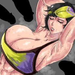 1girls 3boys abs arena_of_valor armpit_fetish armpits athletic athletic_female badlandblack big_breasts black_hair breasts closed_eye female group gym_uniform large_breasts male muscular_female penis short_hair sleeping smell sweat upper_body violet_(arena_of_valor)