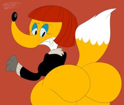 anthro big_ass blastprocessing16 canid canine cartoony claudette_dupri eyebrows eyelashes female_only fox fox_girl hi_res looney_tunes mammal new_looney_tunes orange_fur tail teeth warner_brothers wig