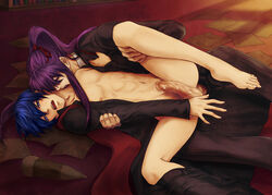 2boys anal anal_sex biting bl blue_eyes blue_hair closed_eyes clothed_sex dubious_consent erection fangs forced forced_yaoi gakupo_kamui gay kaito long_hair male muscle navel on_ground open_mouth penis ponytail precum purple_hair questionable_consent rape ribbon sex short_hair spread_legs stake tear tied_hair uncensored vampire vocaloid yaoi