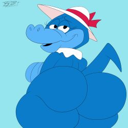 alligator anthro big_ass big_butt blastprocessing16 blue_skin breasts cartoony chubby chubby_female crocodile crocodilian eyelashes female hanna-barbera harmony_(wally_gator) hat hat_ribbon hi_res looking_at_viewer mature_female milf older_female reptile scalie smile tail wally_gator_(series)