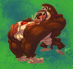 87octane ape areola balls brown_body brown_fur donkey_kong donkey_kong_(series) fangs feral fur genitals gorilla haplorhine hi_res male mammal muscular muscular_feral muscular_male nintendo nipples open_mouth primate solo teeth