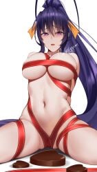 akeno_himejima chocolate high_school_dxd long_hair purple_eyes ribbon shizuko_hideyoshi