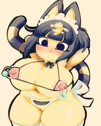 absurd_res animal_crossing ankha ankha_(animal_crossing) anthro apron apron_only areola big_breasts black_eyes blue_hair blush bob_cut breasts clothing curvy_figure digital_media_(artwork) domestic_cat felid feline felis female genitals hair hi_res huge_breasts maid_headdress maid_uniform mammal markings nintendo nipple_piercing nipples piercing pink_areola pink_nipples pussy rakuda0330 short_hair short_stack slightly_chubby solo striped_markings striped_tail stripes tail tail_markings thick_thighs uncensored uniform uraeus yellow_inner_ear