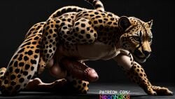 ai_generated all_fours athletic athletic_male big_balls black_background black_nose cheetah completely_nude erect_penis erection felid feline fur furry hand_on_thigh huge_cock looking_forward male muscles muscular muscular_male nude penile_spines simple_background veiny_penis whiskers