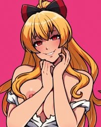 1girls akairiot areolae blonde_hair breasts female female_only granblue_fantasy light-skinned_female light_skin long_hair nipples red_eyes solo upper_body vira_lillie