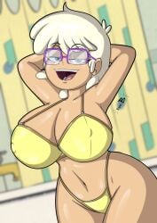 bathroom belly_button big_breasts bikini doc.b erect_nipples glasses huge_breasts looking_at_viewer oc original_character rachael_loud smile smile_at_viewer smiling smiling_at_viewer swimsuit the_loud_house thick_thighs