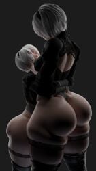 2females 2girls 3d ass big_ass big_breasts big_thighs breasts chainsmoker clothing fat_ass fat_thighs female female_only giantess hairband huge_ass huge_thighs hugging light-skinned_female light_skin mini_giantess nier nier:_automata selfcest short_hair size_difference thick thick_ass thick_thighs thighhighs thighs voluptuous voluptuous_female white_hair wide_hips yorha_2b