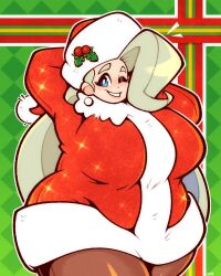 1girls chubby chubby_female curvy game_freak legendofnerd melony_(pokemon) nintendo old_woman pokemon santa_costume santa_hat solo white_hair