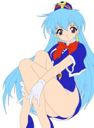 1girls aqua_hair busakumas female highres legs long_hair miniskirt no_panties photoshop purple_eyes short_dress skirt stewardess tenjouin_katsura thighs vector_trace yat_anshin_uchuu_ryokou