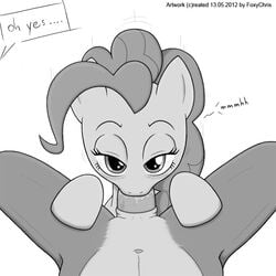 2012 anthro black_and_white blush canine english_text equine erection fellatio female fox foxychris friendship_is_magic hair horse long_hair male monochrome my_little_pony oral oral_sex penis pinkie_pie_(mlp) pony sex straight straight_hair text unseen_male_face