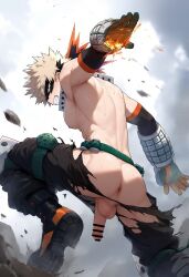 asshole backsack chest cock_out erect_penis erection from_behind gay hard_on hatopo005 hero_outfit_(mha) hole katsuki_bakugou looking_at_viewer male_only my_hero_academia nipples pecs penis penis_out penis_out_of_pants pubic_hair public public_exposure public_nudity ripped_clothing ripped_pants shirtless shirtless_male topless topless_male