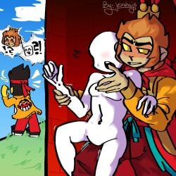 1girls deity fanart god journey_to_the_west lego_monkie_kid literature male/female monkey_king_(lego_monkie_kid) mythology public_domain self_insert sun_wukong touching_face y/n