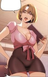 brave_new_world brown_eyes brown_hair cleavage curves earrings hand_on_hip light_brown_hair medium_breasts na_so-ri short_hair yoongonji