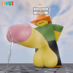 1boy 3d balls big_balls big_penis blender_(software) blender_eevee bodily_fluids cone_hat coneguy_(onyxsplash) dialogue genital_fluids genitals hi_res huge_balls huge_cock humanoid hyper hyper_balls hyper_genitalia hyper_penis leaking_precum low-angle_view male musk musk_clouds musky_balls musky_cock obscured_eyes onyxsplash penis precum precum_drip roblox robloxian solo speech_bubble traffic_cone