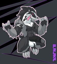 1boy 2019 3_toes 5_fingers abs abstract_background anthro anthrofied areola arm_tuft ball_tuft big_balls big_penis biped bite biting_tongue black_areola black_ears black_fur black_mane black_markings black_nose black_penis black_tail cheek_tuft claws crouching devil_horns_(gesture) dipstick_ears eye_markings facial_markings fingers front_view full-length_portrait fur fur_tuft gesture glans grey_claws grey_fur grey_glans grey_theme half-erect head_markings hi_res huge_balls huge_cock humanoid_penis leg_tuft light lighting looking_aside male male_only mammal mane markings multicolored_ears multicolored_fur muscular muscular_male mustelid nintendo no_sclera nude obstagoon outline pecs penis pink_eyes pink_tongue pokémon_(species) pokemon pokemon_ss pokemorph portrait prick_ears pubic_hair sandmaster self_bite shadow sharp_teeth short_tail shoulder_tuft slit_pupils smile smirk smug snout solo straight_hair teeth testicles toe_claws toes tongue tongue_bite tongue_out tuft two_tone_ears two_tone_fur two_tone_tail uncut vein veiny_penis video_games white_balls white_ears white_fur white_tail