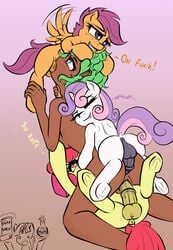 alternate_species anal apple_bloom_(mlp) cutie_mark_crusaders_(mlp) fan_character female friendship_is_magic futanari human humanized intersex intersex/female mammal multiple_penetration my_little_pony oral penetration sapsan scootaloo_(mlp) sex simple_background smooth_skin sweetie_belle_(mlp) triple_penetration vaginal_penetration young