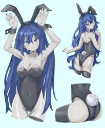 absurdres animal_ears ass ass_focus back blush breasts cleavage fake_animal_ears female highres long_hair looking_at_viewer looking_back medium_breasts non-web_source rabbit_ears rabbit_girl shion_yorigami solo touhou wrist_cuffs yorigami_shion