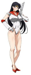 1girls big_breasts bishoujo_senshi_sailor_moon black_hair choker circlet clothing elbow_gloves erect_nipples erect_nipples_under_clothes female female_only gloves high_heels huge_breasts kunifuto large_breasts leotard nipple_bulge no_pants ofuda pokies rei_hino sailor_mars solo tagme